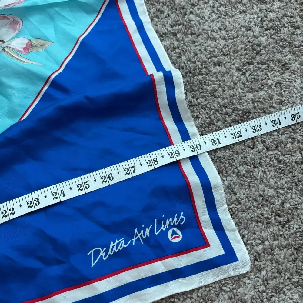 VTG Delta Air Lines Flight Uniform Stewardess Silk Scarf Dogwood Flower
